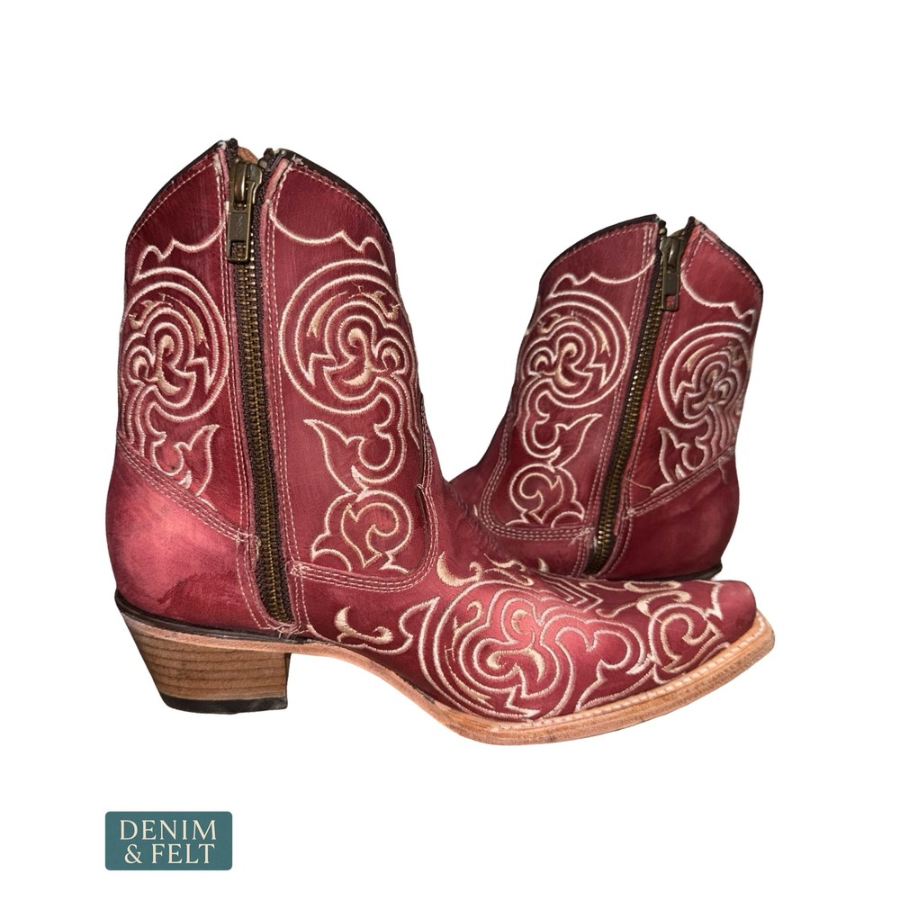 NEW Circle G by Corral Red Leather Western Embroidered Snip Toe Ankle Boots 7.5 - Picture 7 of 10